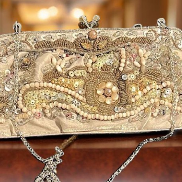 Evening bag Silk evening bag Mother of pearl ,sequence and seed beads GUC - Picture 5 of 13